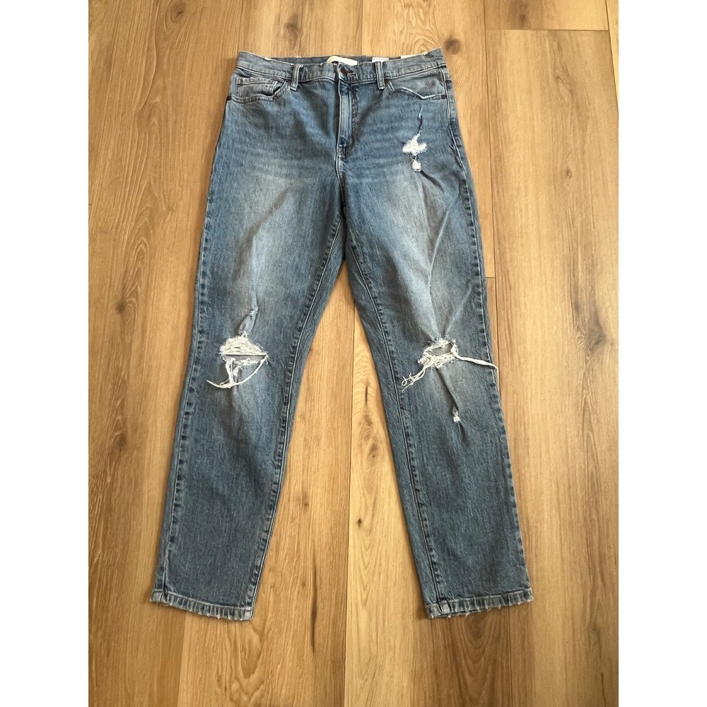 Eunina Womens Jeans Size 11 Distressed Ripped High Rise Straight Leg Blue Denim